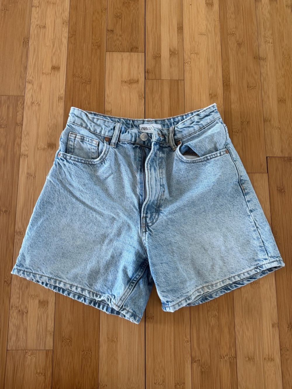 Zara Light Blue High-Waist Denim Shorts